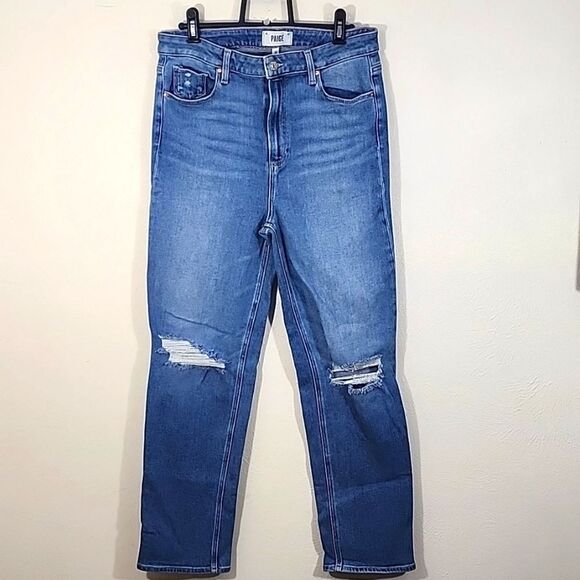Paige Stella Fillmore Destructed Blue High Rise Jeans Size 31 - Picture 1 of 8